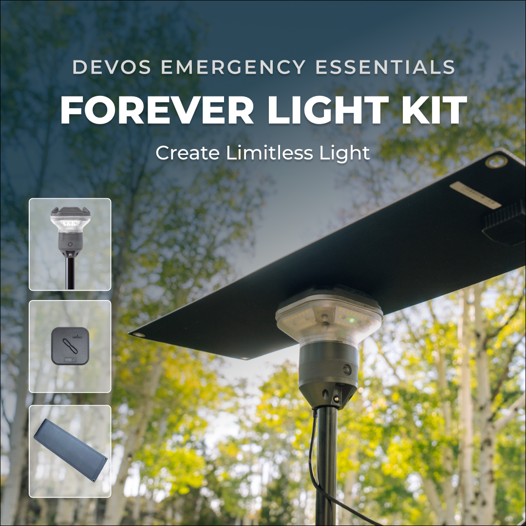 Devos Emergency Essentials | Forever Light Kit - LightRanger 1200 + Solar Panel + Portable Battery
